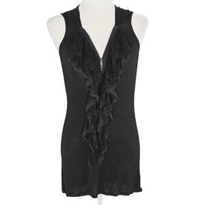 LinQ Los Angeles vintage y2k ruffle neck 1/2 zip stretch tunic top Small black